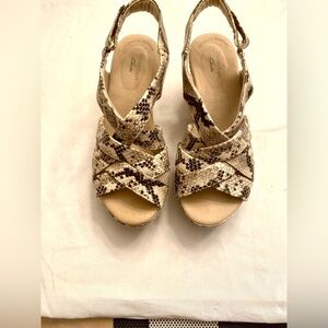 Clarks Cream and Brown Wedges